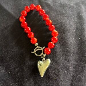Red coral and silver bracelet